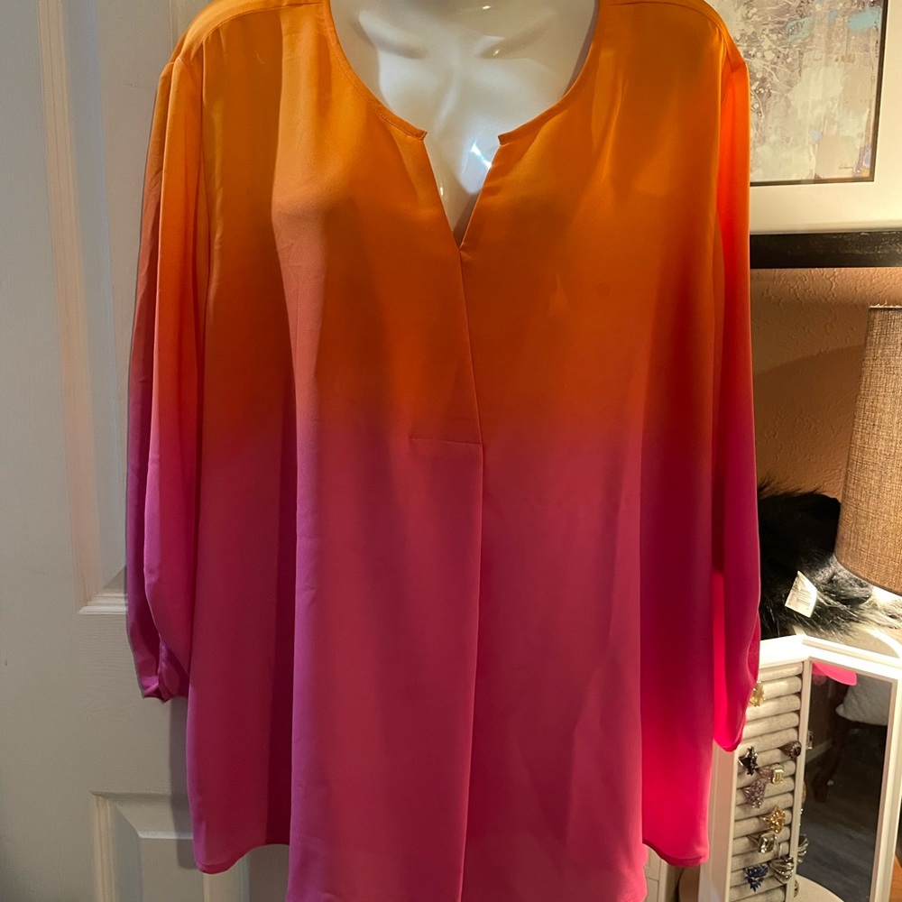 Hot pink and orange InvestmentsII blouse plus size 2x